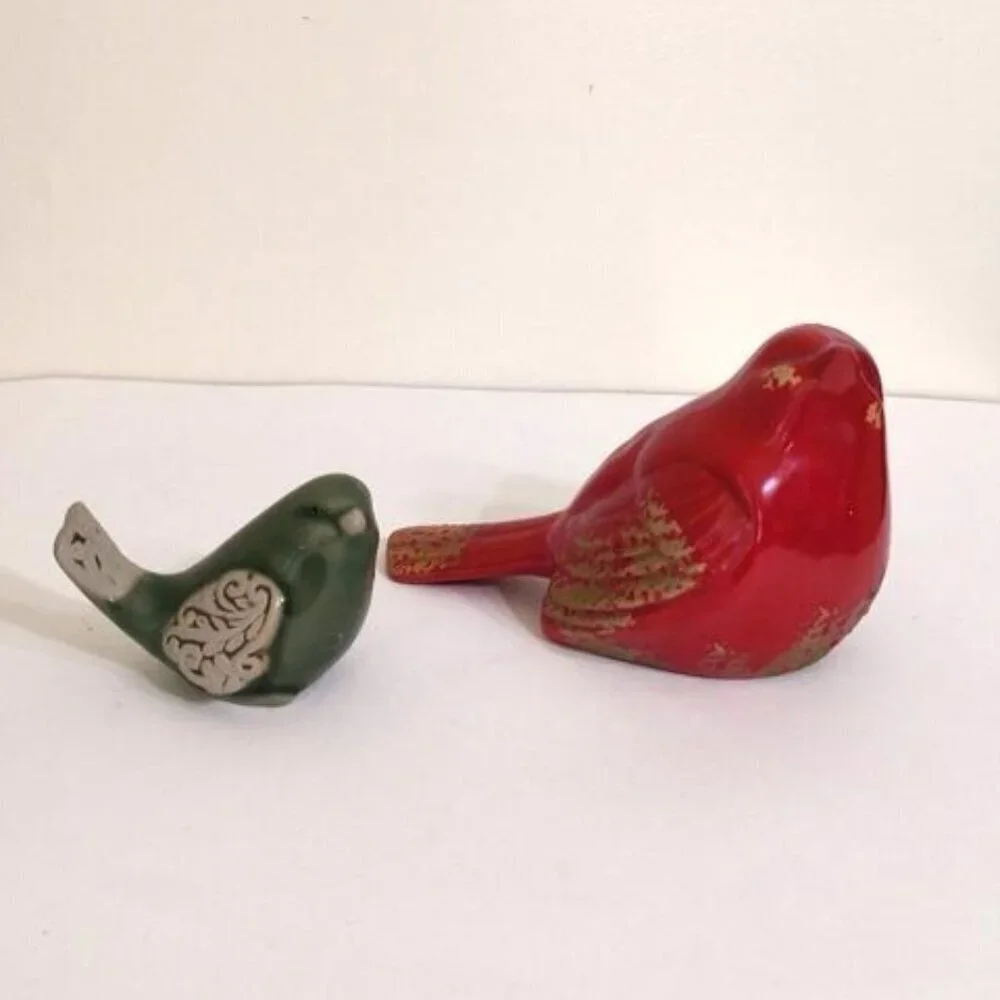 Lot of 2 Pier 1 Birds Figurine Decor Enamelware Farmhouse‎ Shelf Sitter